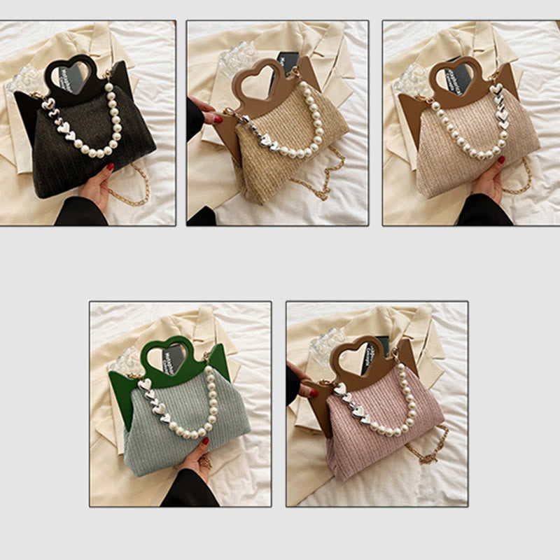 Handtasche für Damen, große Kapazität, Umhängetasche mit Perlenkette