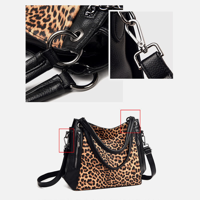 Tote mit Leoparden-Zebra-Print für Damen, veganes Leder, große Handtasche