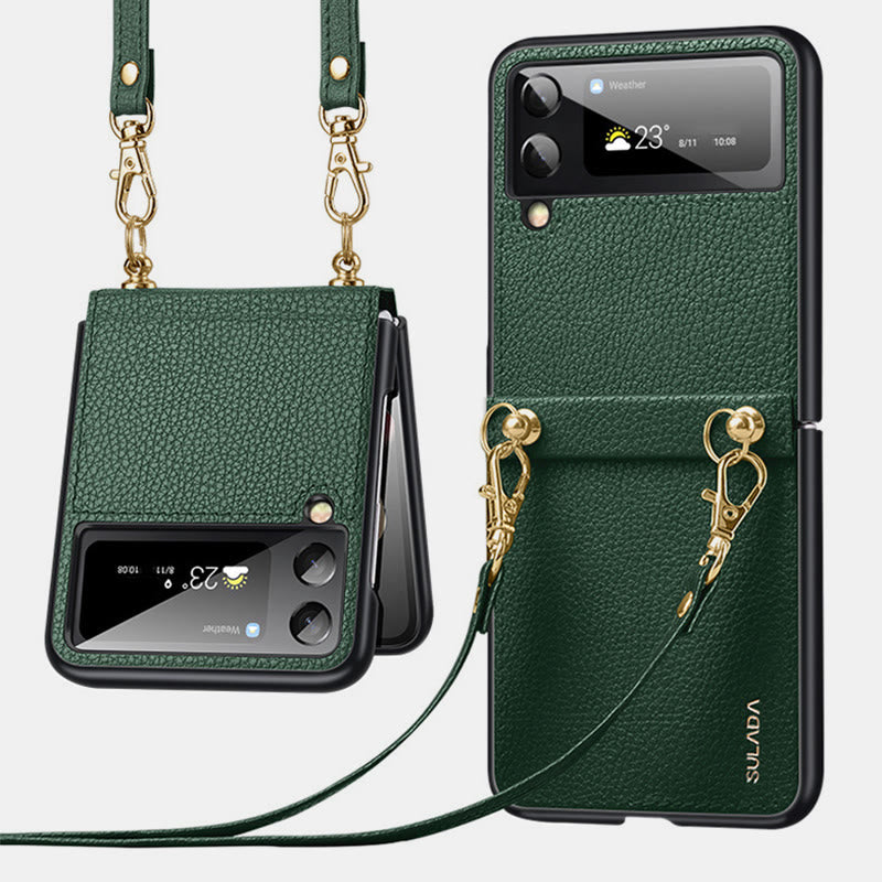 Crossbody Handyhülle Samsung Z Flip 4 Klappdisplay Leder Schutzhülle