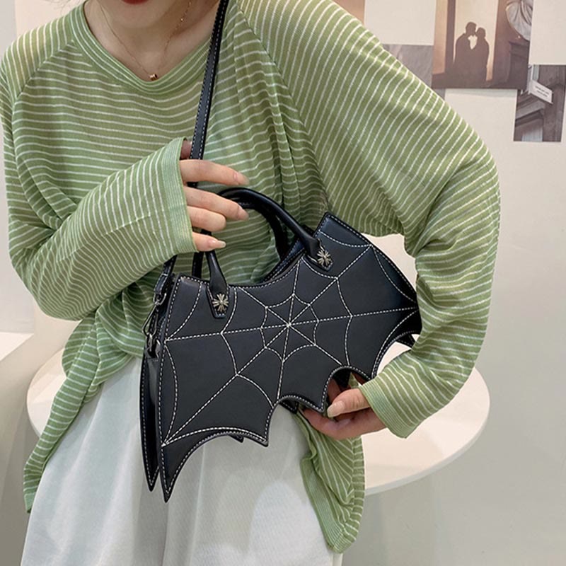 Umhängetasche für Halloween-Outfit, kreatives Fledermausmuster, Ledertasche