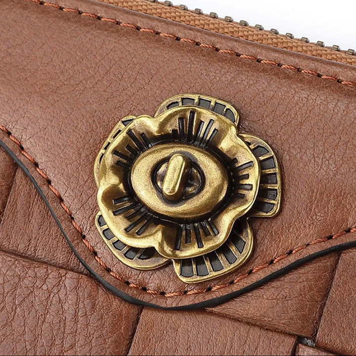 Gewebte Geldbörse aus Leder für Damen und Herren, lange, multifunktionale Clutch
