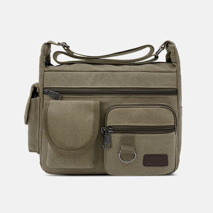 Große Retro-Umhängetasche aus Canvas mit mehreren Taschen