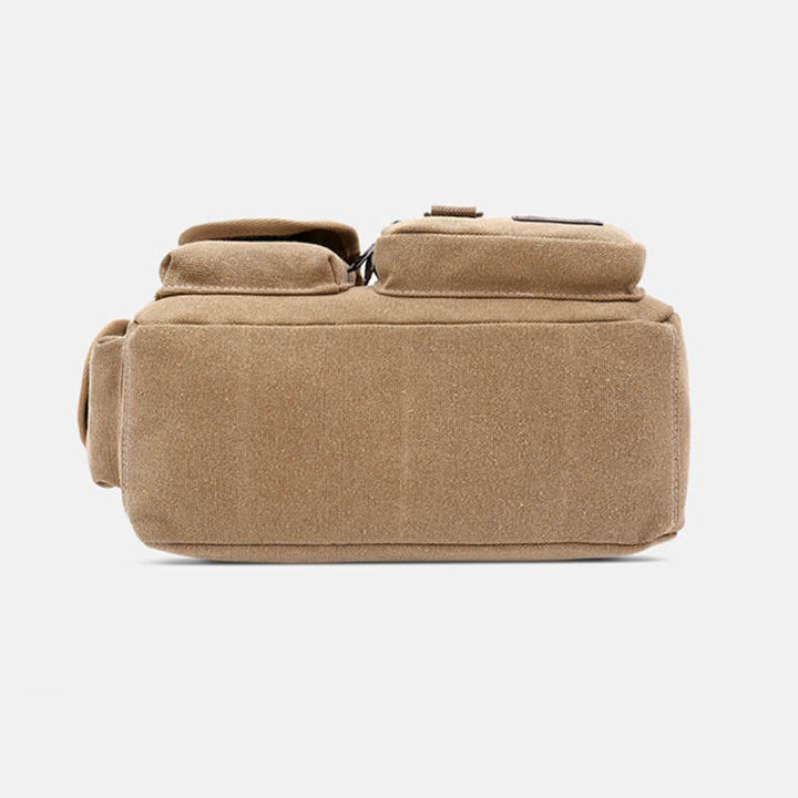 Große Retro-Umhängetasche aus Canvas mit mehreren Taschen
