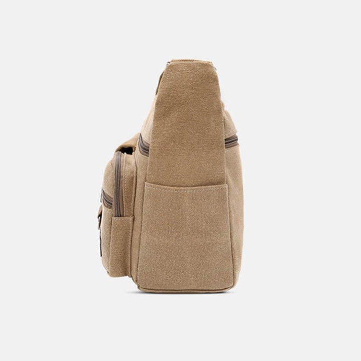 Große Retro-Umhängetasche aus Canvas mit mehreren Taschen