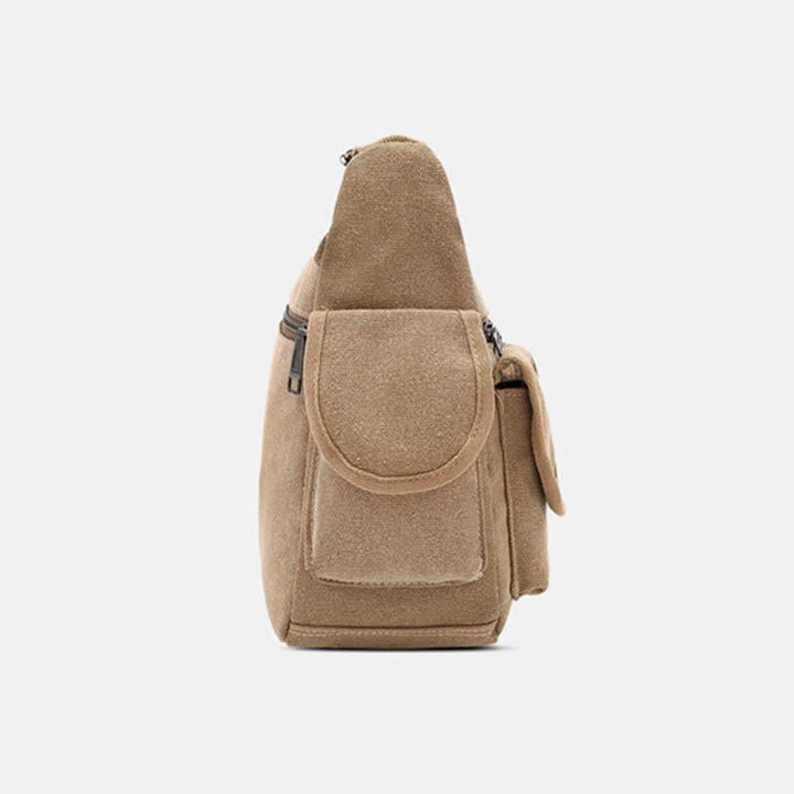 Große Retro-Umhängetasche aus Canvas mit mehreren Taschen