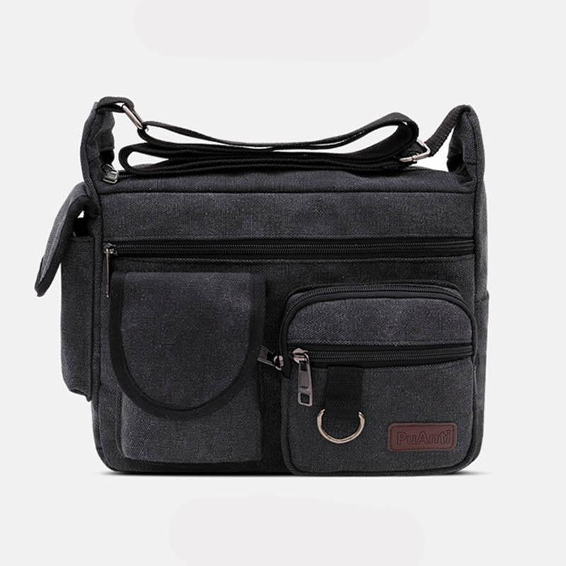 Große Retro-Umhängetasche aus Canvas mit mehreren Taschen