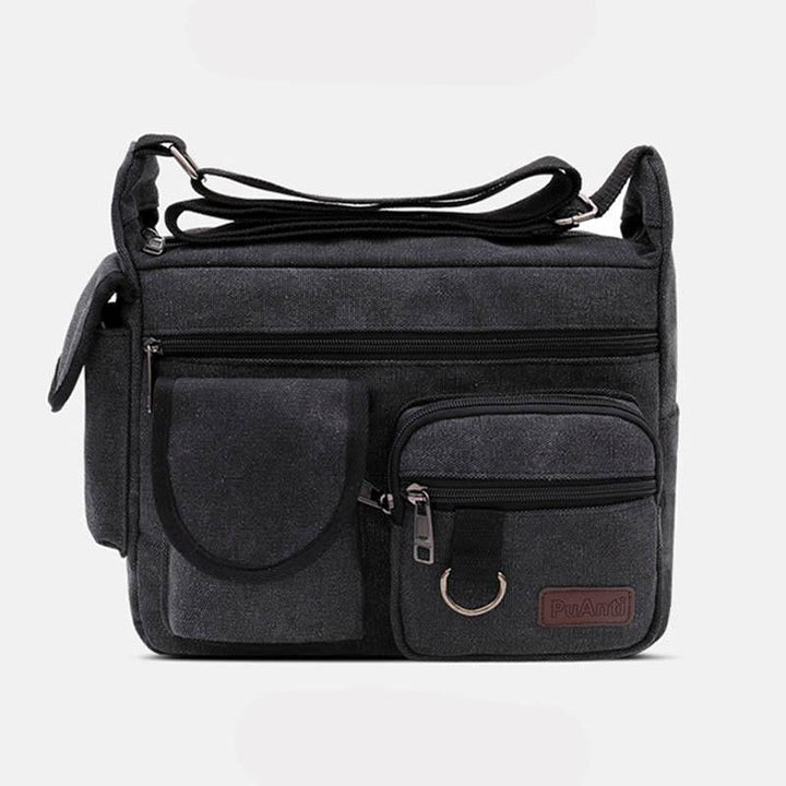 Große Retro-Umhängetasche aus Canvas mit mehreren Taschen