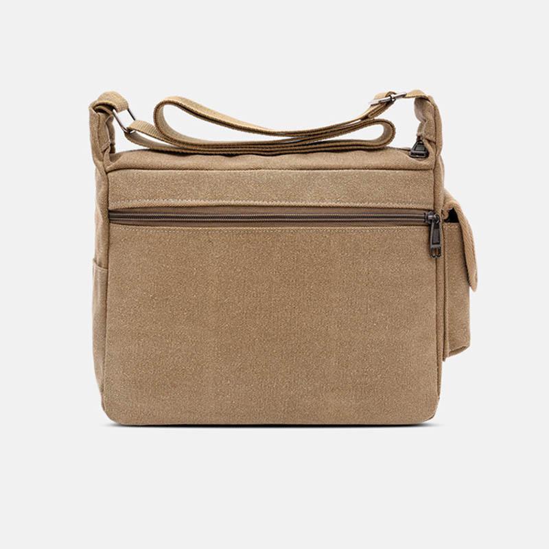 Große Retro-Umhängetasche aus Canvas mit mehreren Taschen