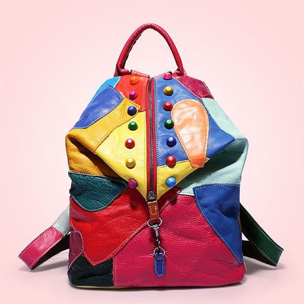 Rucksack aus echtem Leder mit Splice-Nieten