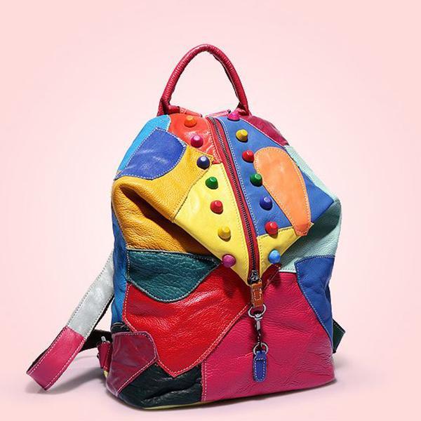 Rucksack aus echtem Leder mit Splice-Nieten