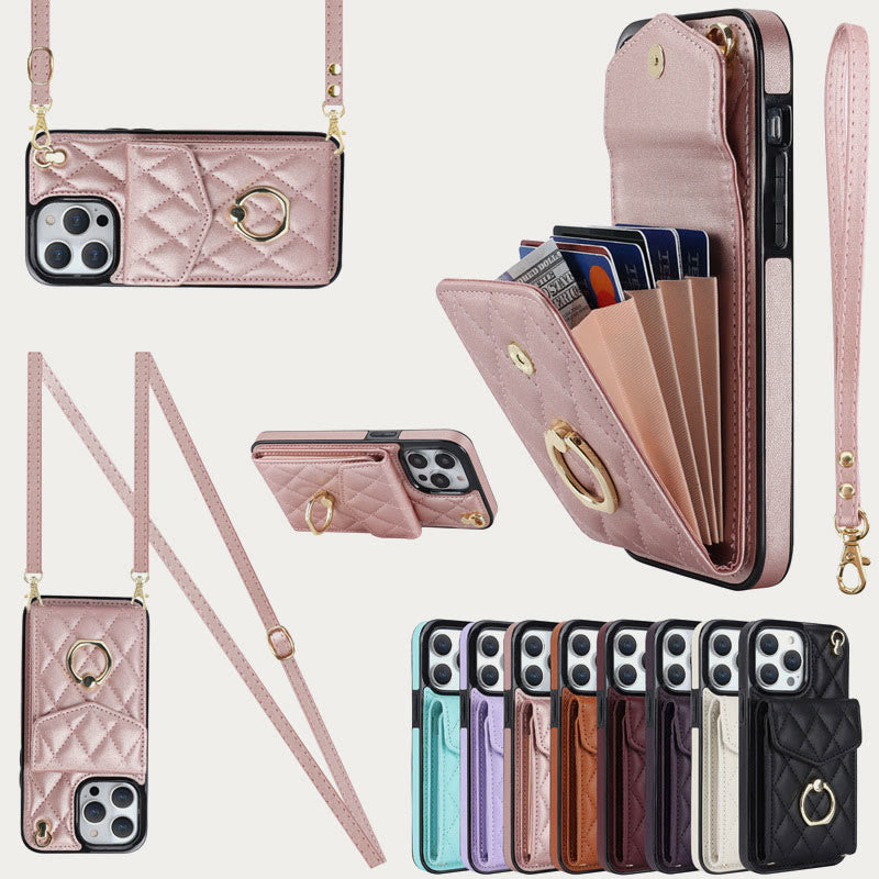 Handy-Geldbörsenhülle für iPhone 13/14/15 Funktionelle gesteppte Crossbody-Handyhülle