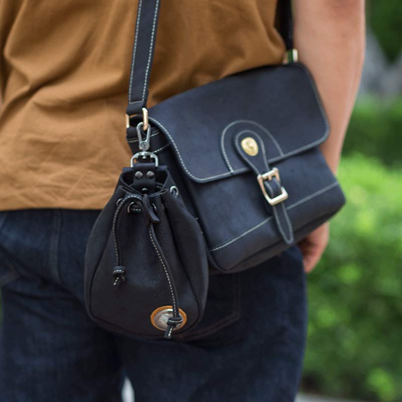 Retro Unisex Hüfttasche Kleine Kordelzug Leder Gürteltasche