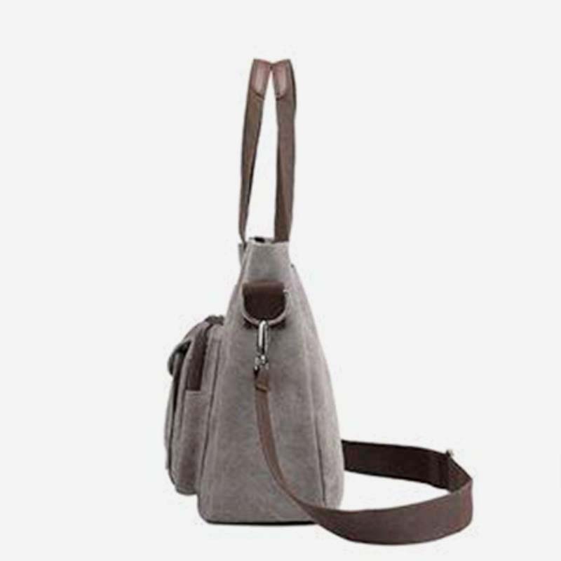 Damen Handtasche aus Canvas mit Griff und mehreren Taschen, Umhängetasche, Schultertasche, Tote, Geldbörse