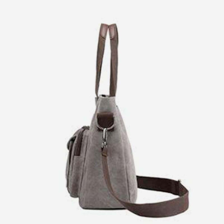 Damen Handtasche aus Canvas mit Griff und mehreren Taschen, Umhängetasche, Schultertasche, Tote, Geldbörse