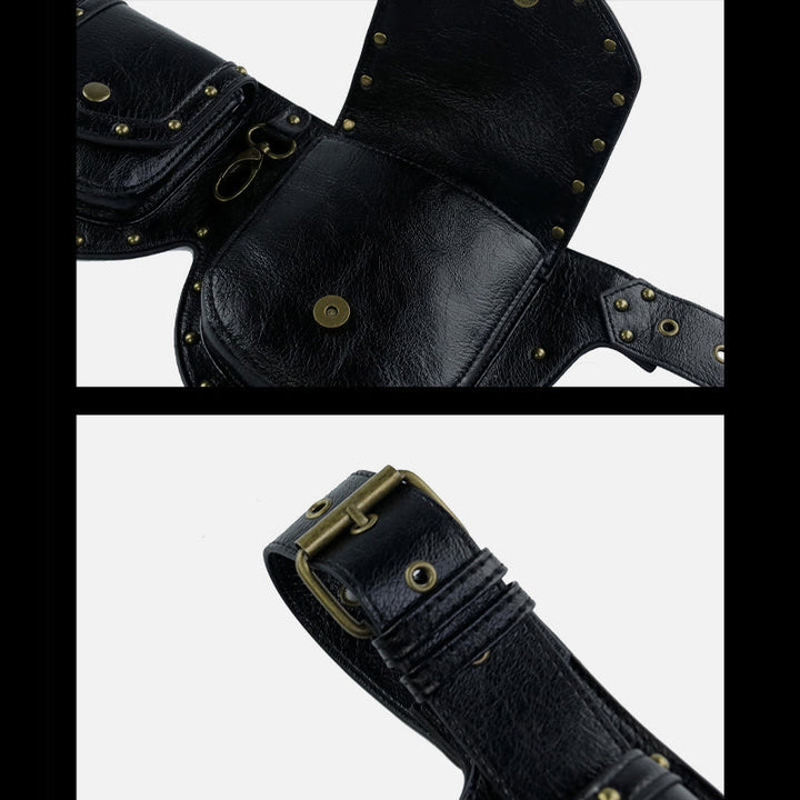 Punk Nieten Gürteltasche für Damen Multifunktionale Trage Umhängetasche