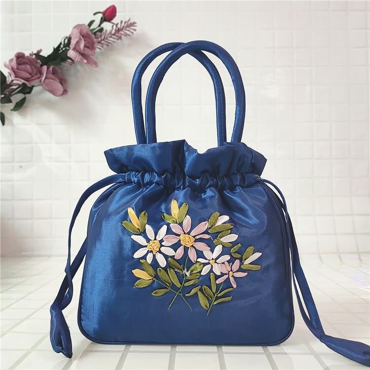 Clutch mit Blumenmuster und Kordelzug, Beuteltasche, Handtasche, Partytasche