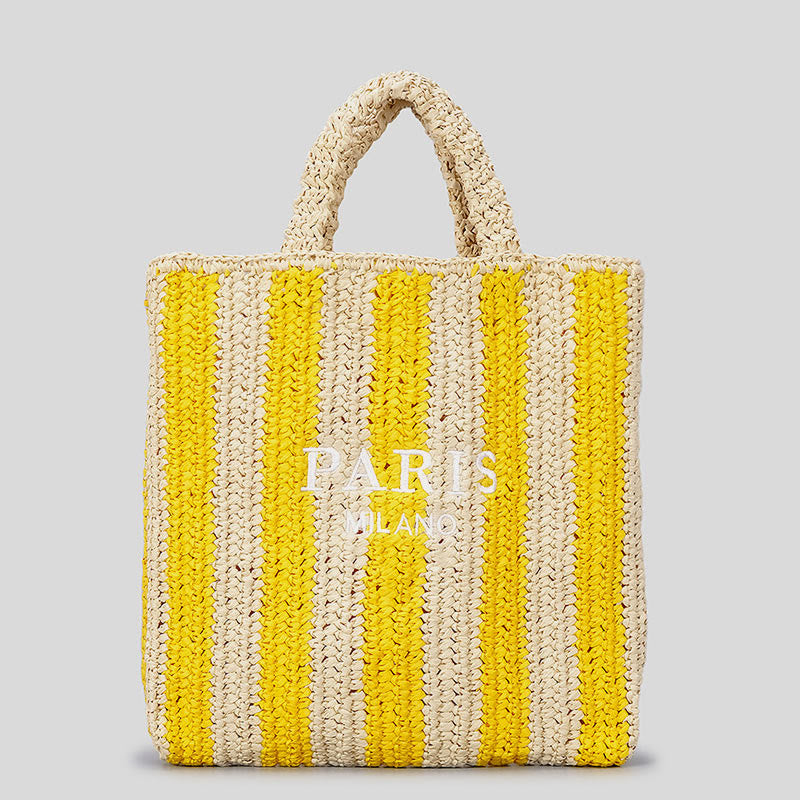 Strandtasche für Damen, Sommer, Urlaub, Reise, gestreifte Strohhandtasche
