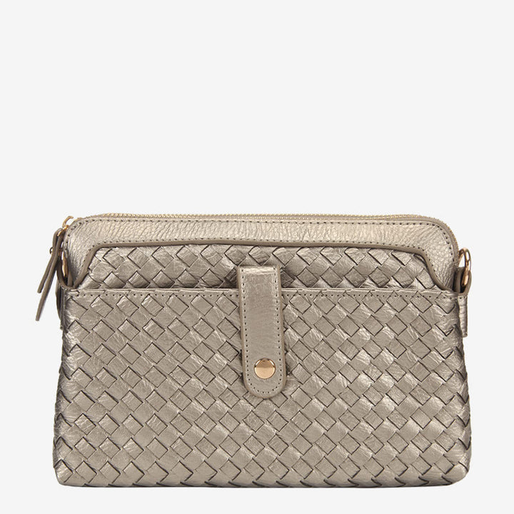 Multifunktionale Unterarmhandtasche für Damen aus gewebtem Leder