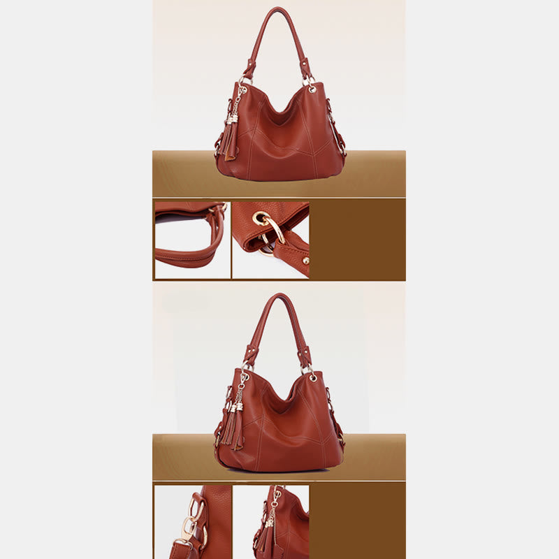 Einfarbige Schultertasche für Damen mit Quastendekor, große Unterarmtasche