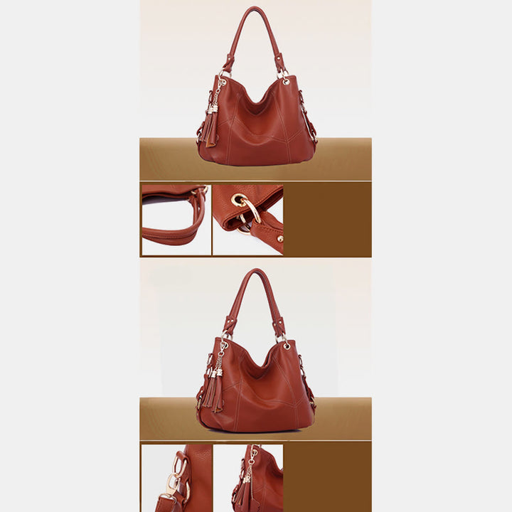 Einfarbige Schultertasche für Damen mit Quastendekor, große Unterarmtasche