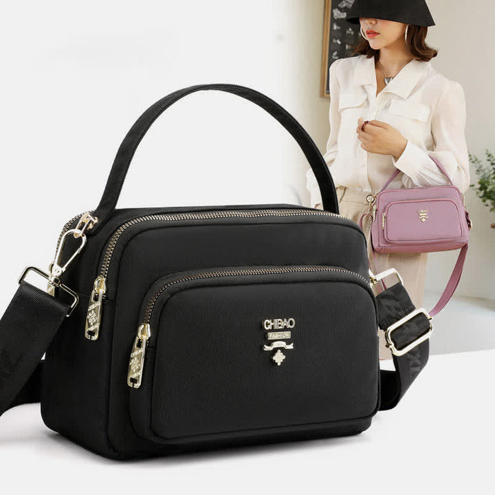Umhängetasche mit Dreifach-Reißverschluss für Damen, wasserdichte, leichte Schulterhandtasche aus Nylon