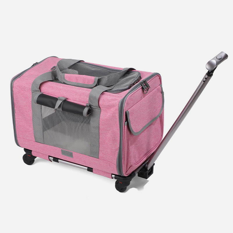 Rolling Pet Carrier Faltbare atmungsaktive Zugstange Haustiertasche