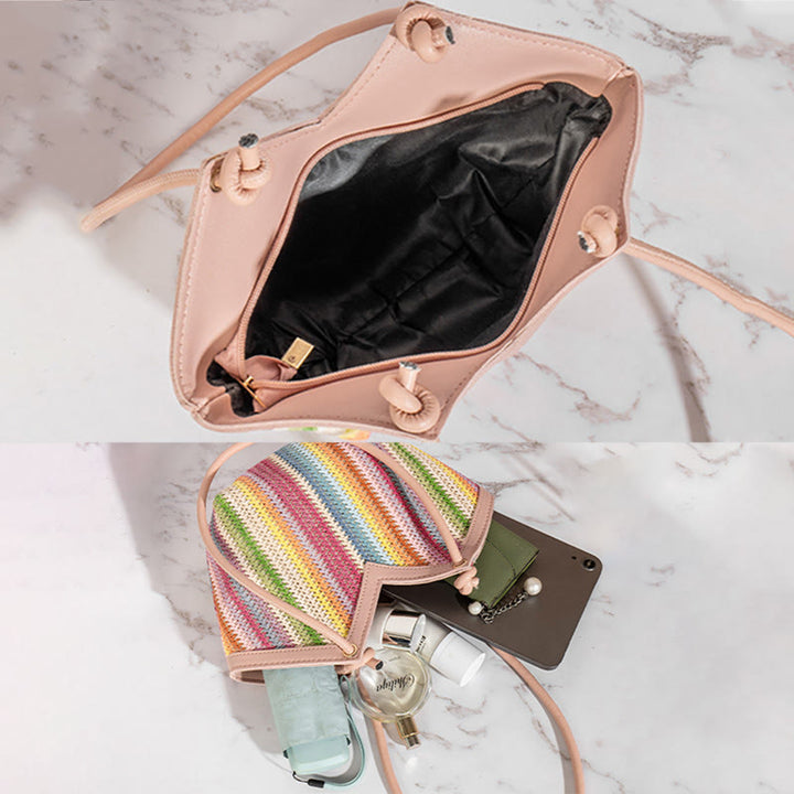 Handtasche für Damen, Einkaufskorb, leichte, unregelmäßige Stroh-Umhängetasche