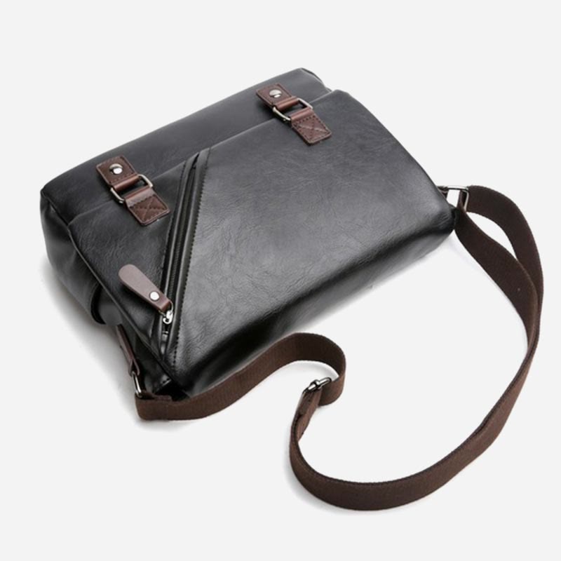 Messenger Bag für Herren, wasserdichte Schultertasche aus PU mit aufgesetzter Klappe