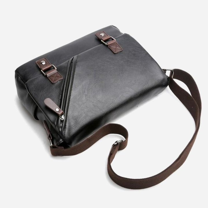 Messenger Bag für Herren, wasserdichte Schultertasche aus PU mit aufgesetzter Klappe