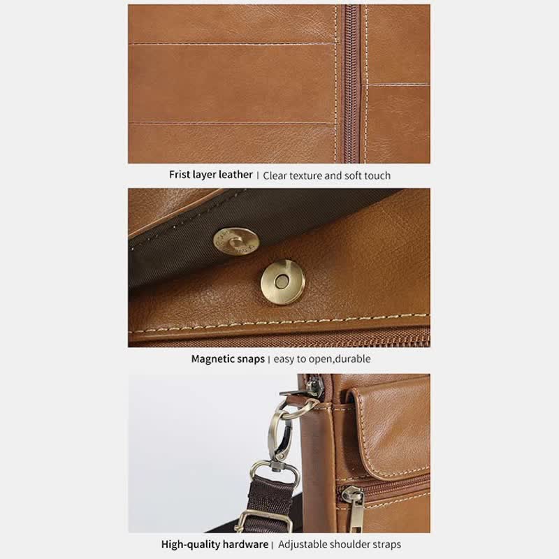 Kleine Messenger-Umhängetasche aus echtem Leder für Herren mit mehreren Taschen