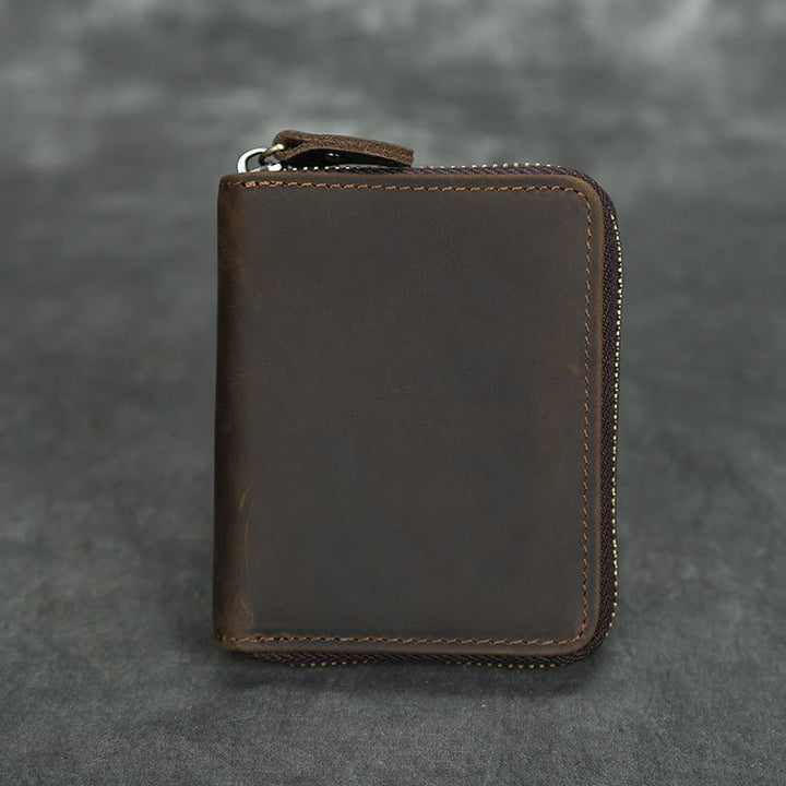 Retro Leder Geldbörse Multifunktionale Kleine Geldbörse mit Reißverschluss für Herren
