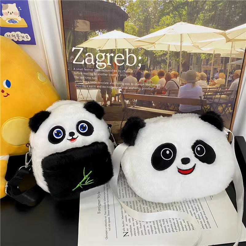 Niedliche Umhängetasche mit Cartoon-Panda-Motiv, Plüschtier, Schultertasche