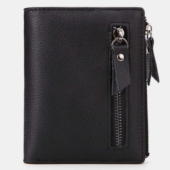 Bifold-Geldbörse für Herren aus echtem Leder mit Kartenhalter und doppeltem Reißverschlussfach