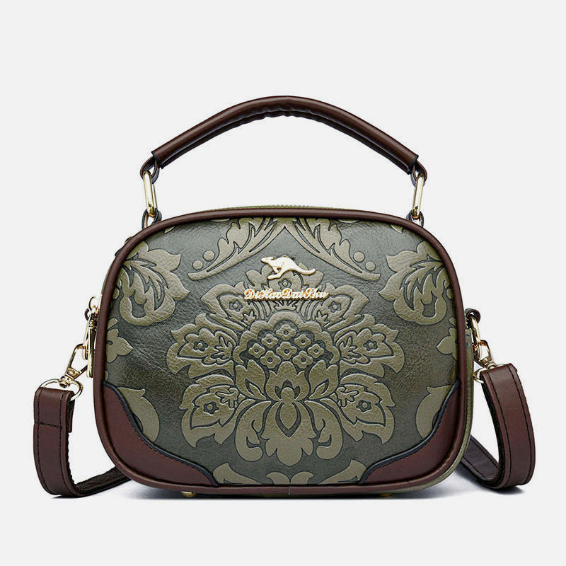Handtasche mit Blumenprägung für Damen, Umhängetasche mit zwei Fächern