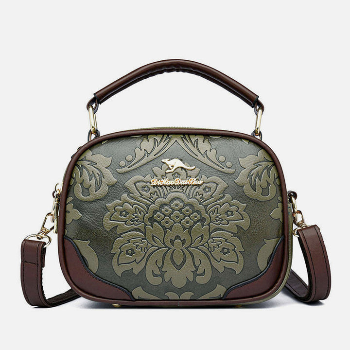 Handtasche mit Blumenprägung für Damen, Umhängetasche mit zwei Fächern