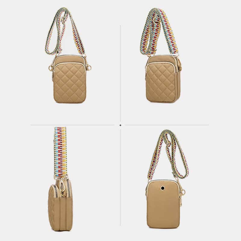 Gesteppte Umhängetasche mit dreifachem Reißverschluss, Handytasche, Schultertasche für Frauen und Mädchen