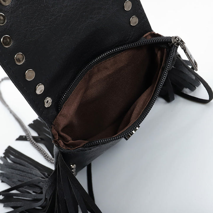Nietenquastentasche für Damen Veganes Leder Umhängetasche Handytasche