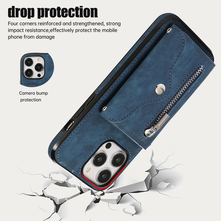 iPhone 15/14/13/12 Lässige Handy-Schutzhülle mit Reißverschluss und Kartenfach