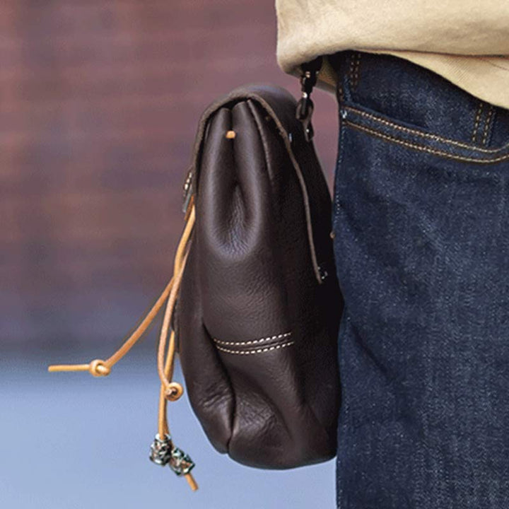 Echtes Leder Kordelzug Beutel Handtasche Hüfttasche Tragbare Brieftasche Gürteltasche