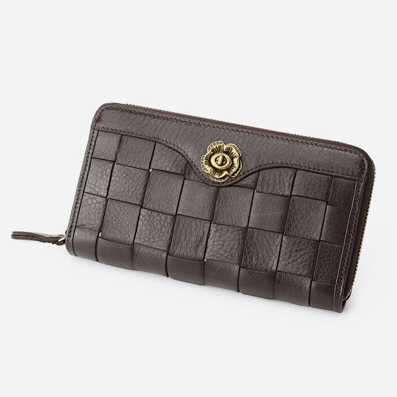 Gewebte Geldbörse aus Leder für Damen und Herren, lange, multifunktionale Clutch