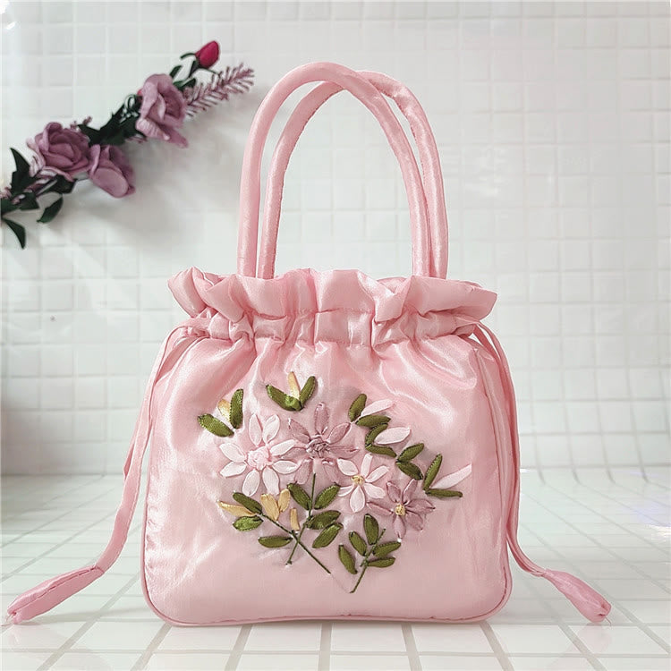 Clutch mit Blumenmuster und Kordelzug, Beuteltasche, Handtasche, Partytasche