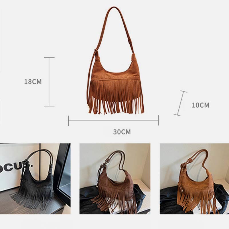 Quaste Unterarm Tasche für Frauen Retro Volltonfarbe Schultertasche