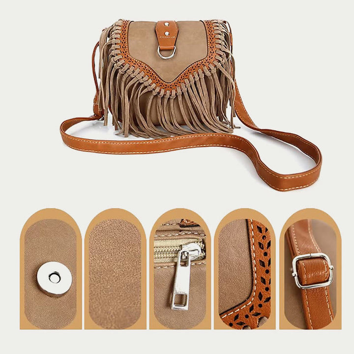Bohemia Umhängetasche für Damen, Vintage, Quaste, Umhängetasche