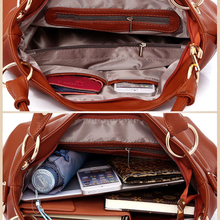 Einfarbige Schultertasche für Damen mit Quastendekor, große Unterarmtasche