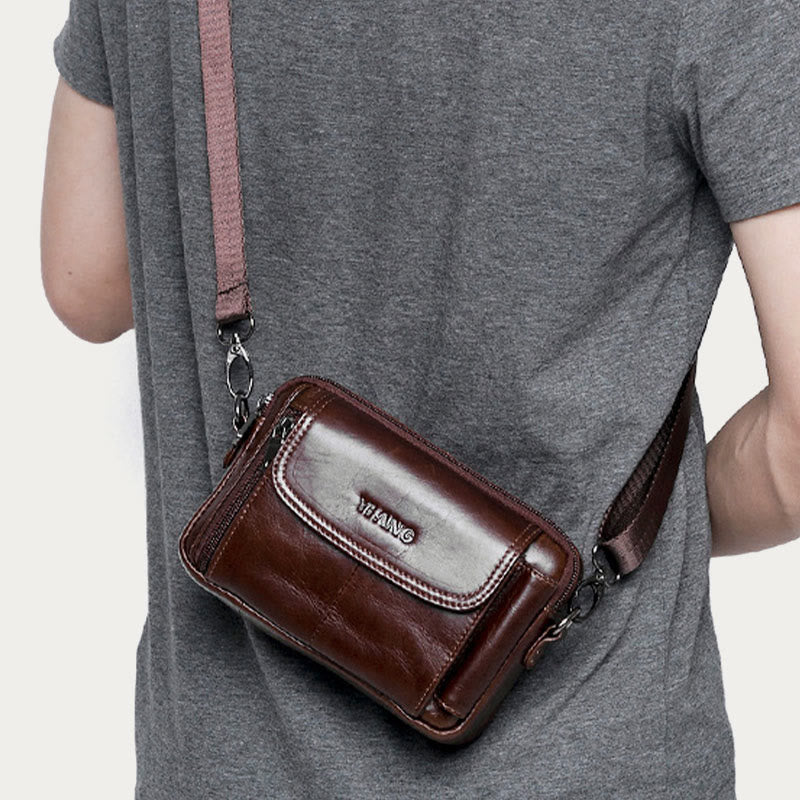 Leder-Gürteltasche für Herren, Retro, multifunktionale Umhängetasche für Handys