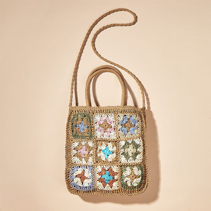 Blumenmuster Sommer Handtasche Stroh handgewebte Schultertasche Crossbody Geldbörsen