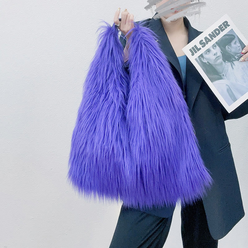 Große Umhängetasche für Damen, Party-Tasche aus Kunstpelz und Plüsch