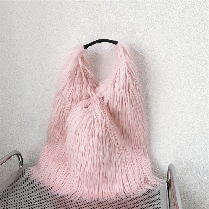 Große Umhängetasche für Damen, Party-Tasche aus Kunstpelz und Plüsch