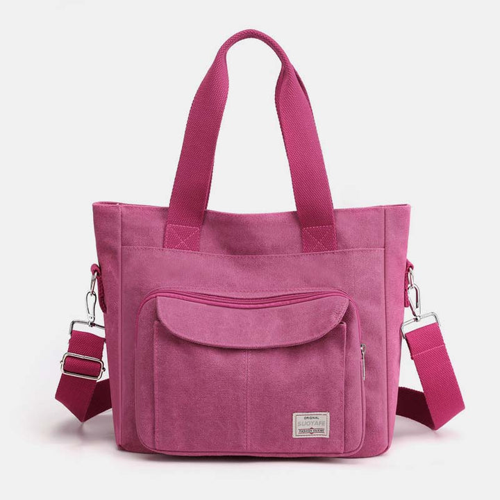 Damen Handtasche aus Canvas mit Griff und mehreren Taschen, Umhängetasche, Schultertasche, Tote, Geldbörse