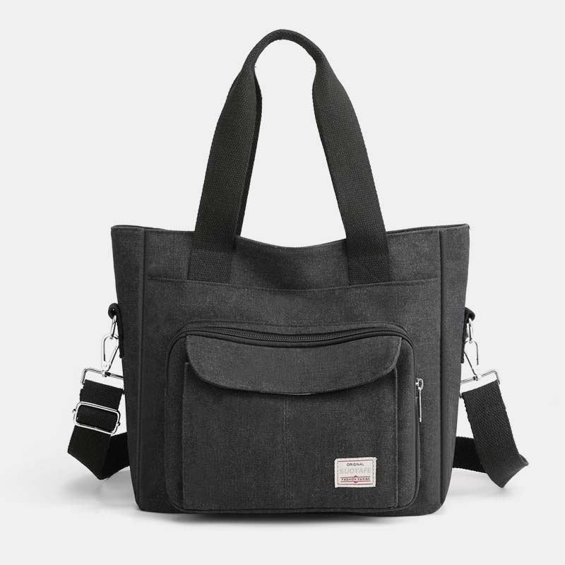Damen Handtasche aus Canvas mit Griff und mehreren Taschen, Umhängetasche, Schultertasche, Tote, Geldbörse